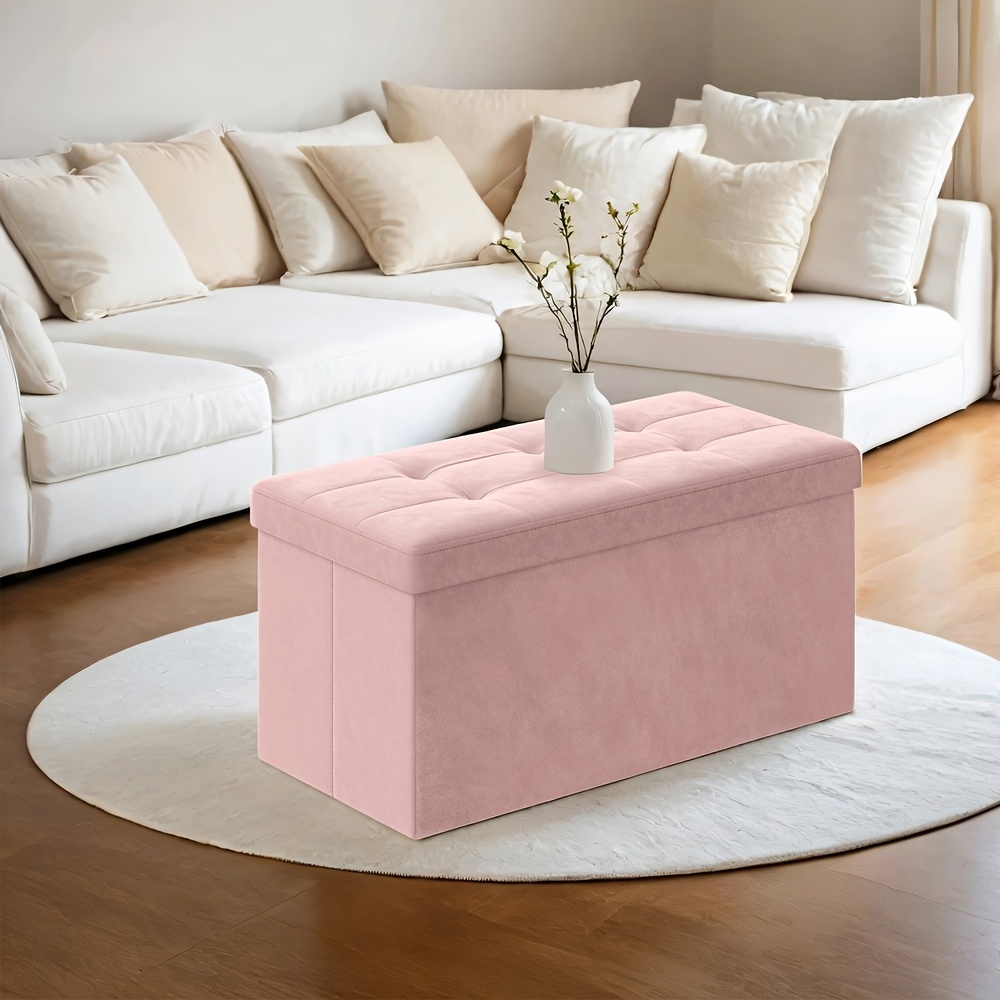 TEMU Puf de Almacenamiento, de Almacenamiento Plegable de Terciopelo, 2 Cajas de Almacenamiento Extra, 15 X 30 X 15 Pulgadas, para Pasillo, ,