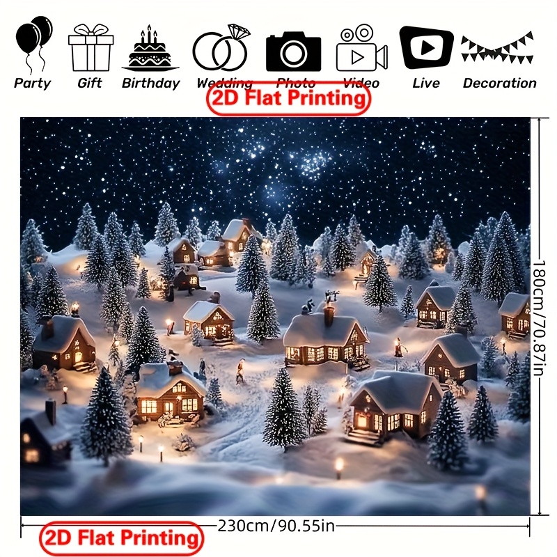 TEMU 2D Plat - 1 stuk 59X39.2 Inches/ 82.7X59 Inches/ 90.6X70.8 Kerst Dorp Sneeuwscène Doek - Geschikt voor Woonkamers, Slaapkamers, Bars, Kantoren -