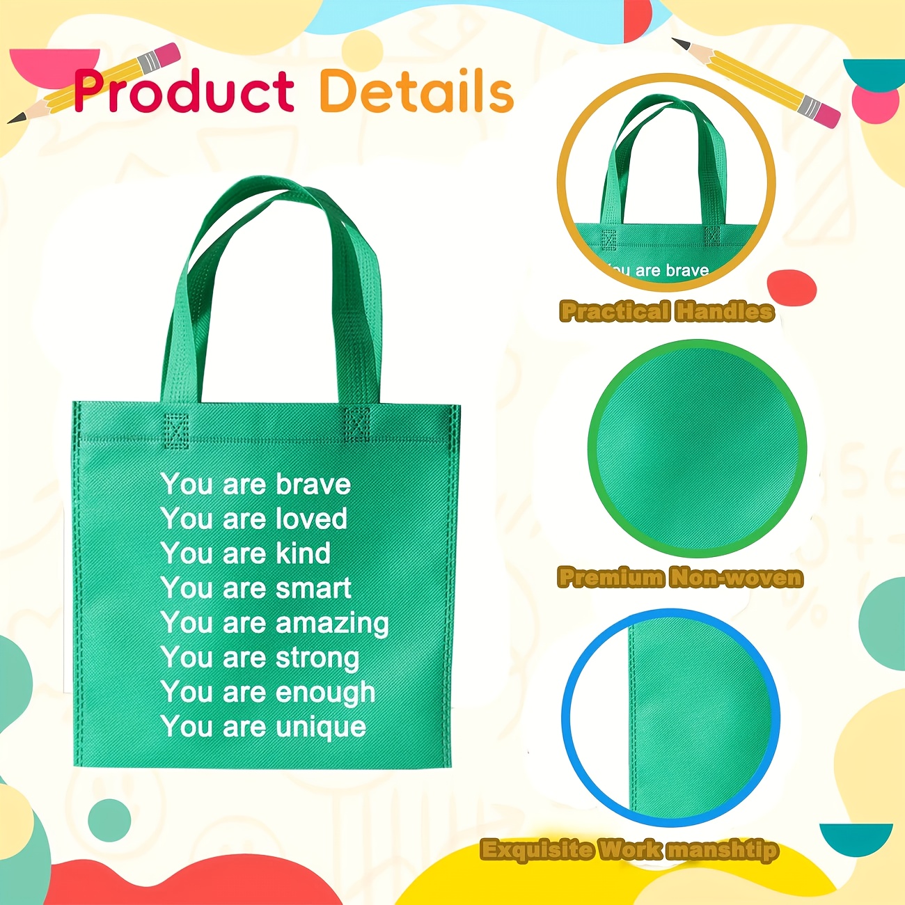 60pcs Customizable Reusable Tote Bags, Large Capacity with Custom Printing