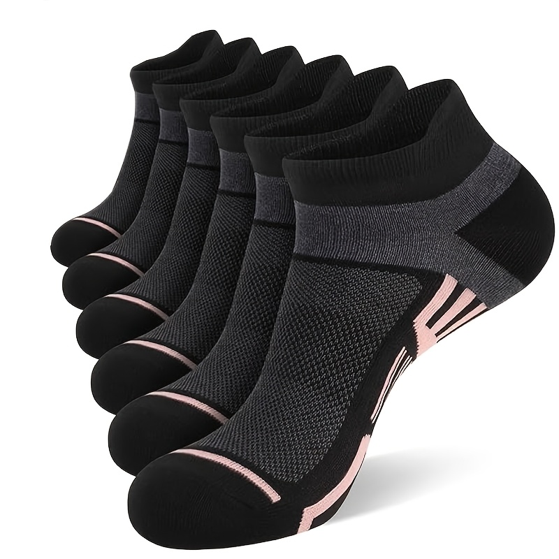 E-shop 6 Paar Damen-Kompressionssocken für den ganztägigen Gebrauch, mit Fußgewölbestütze, Knöchel- & Ohr-/Knöchelbündchen, atmungsaktive Sportsocken