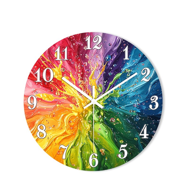E-shop Ein Stück leise Uhr, die nicht , mit einem dekorativen runden Design, einem hochauflösenden, glänzenden und einem abstrakten, bunten