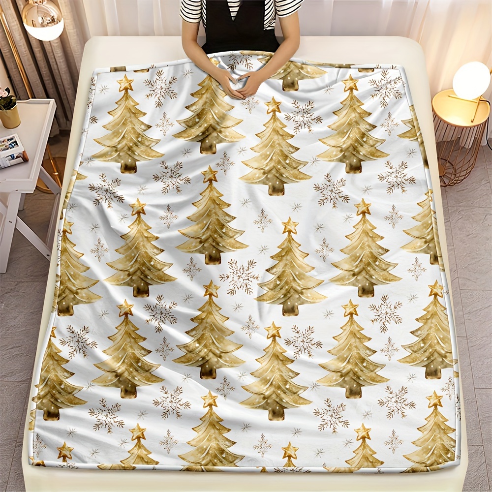 

1pc Christmas Tree & Fleece Blanket, Blanket, , All-, , , , 250-300g, For Sofa And Bed, -