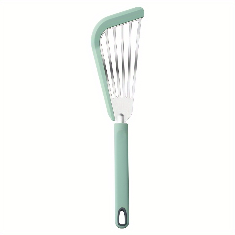 TEMU 1pc Heat-resistant Spatula Stainless Steel Frying Fish Spatula Silicone Handle Steak Frying Spatula Fan-shaped Leak Spatula