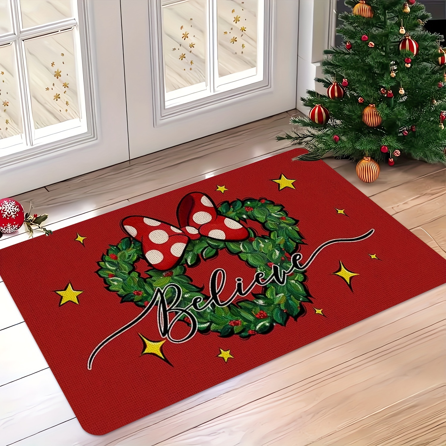 

1pc, Christmas Wreath Mat, Multipurpose Rug, Foam, , , Rectangular Carpet For Bathroom, , , , , & Entryway, Christmas Decor, + 0.47in Foam + Backing, Polyester, -, -