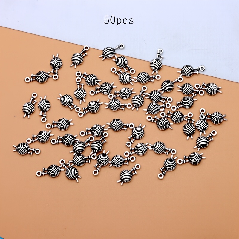 Image of 50pcs Ancient Silvery Knitted Ball Pendant Charms Alloy Knitted Ball Pendant Ball Of Yarn Pendants Charms For Making Ideal For Bracelets And Necklaces Earrings Crafting Accessories