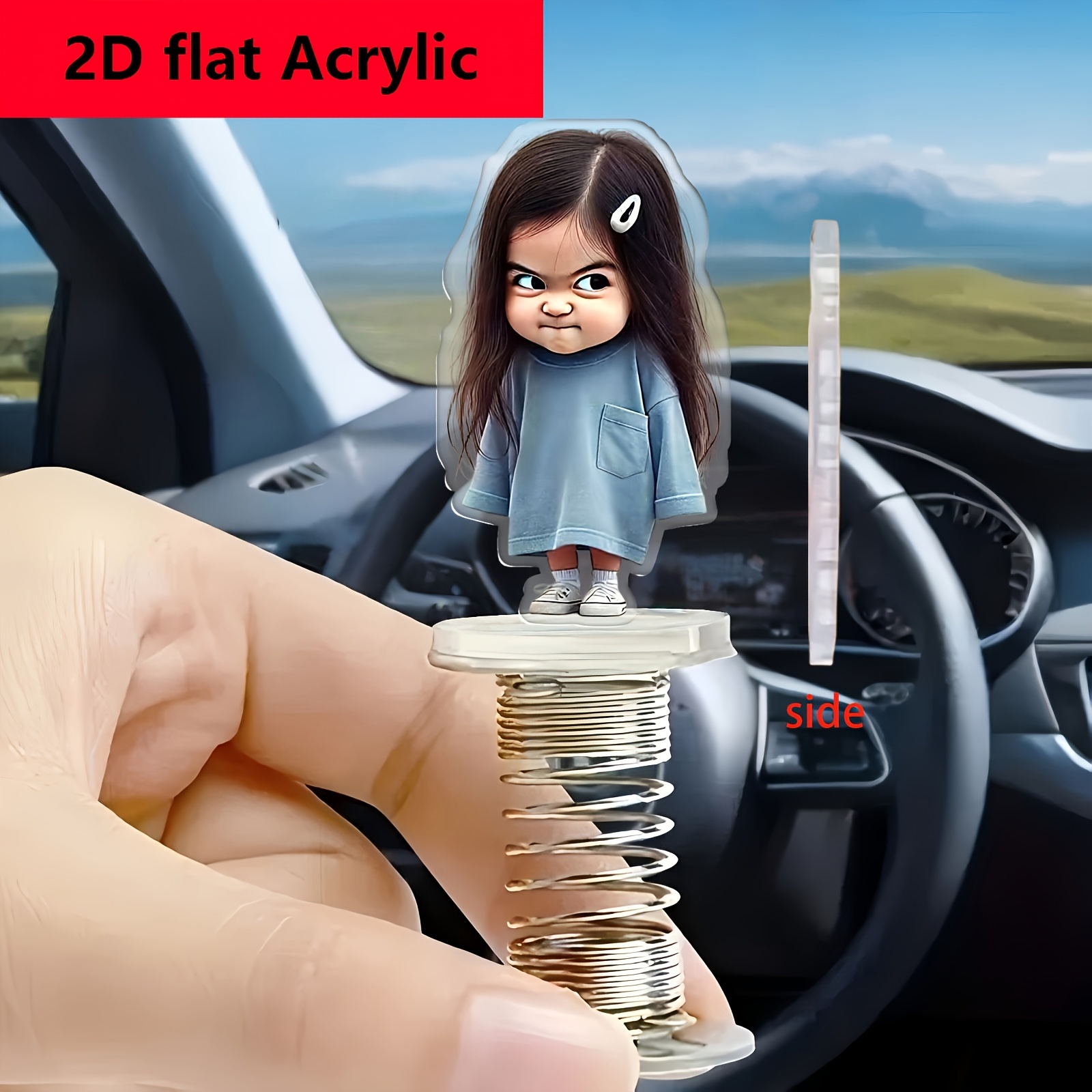 TEMU Adorno acrílico 2D para coche, Chica , Decoración para salpicadero de coche - Decoración colorida 2D para coche, Regalo ideal para y familiares,