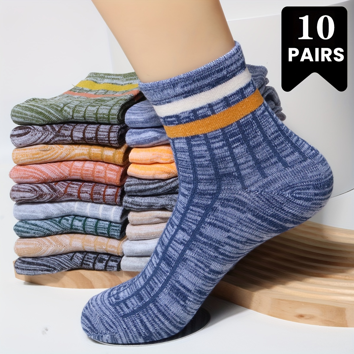 

Lot de 10 Chaussettes Vintage à Rayures pour Hommes - Respirantes, Confortables avec Mélange de Polyester et Spandex