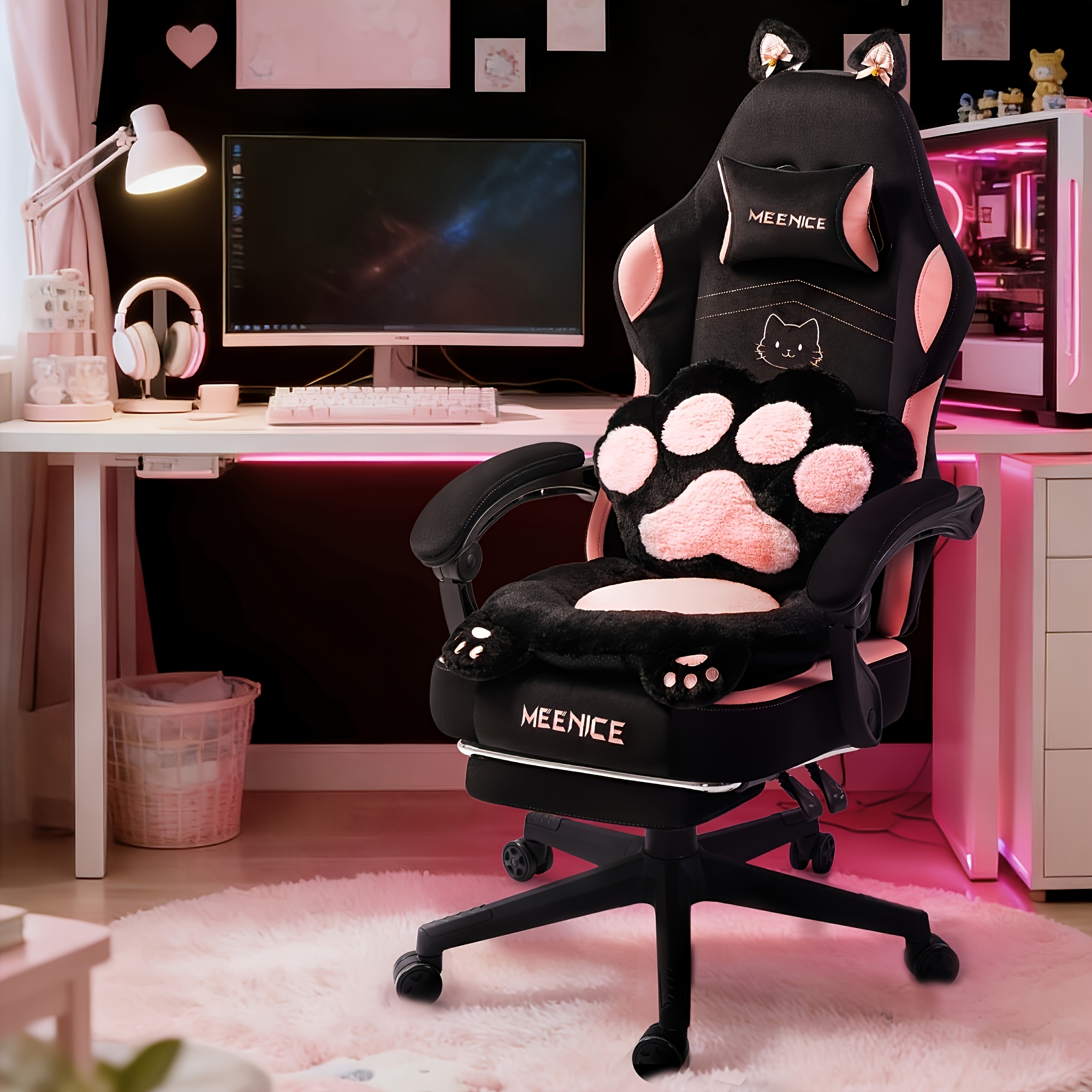 1pc Upgraded Ergonomic Gaming Chair Reclining Swivel Adjustable Height Home Office Computer Desk Seat With Lumbar Support And Footrest