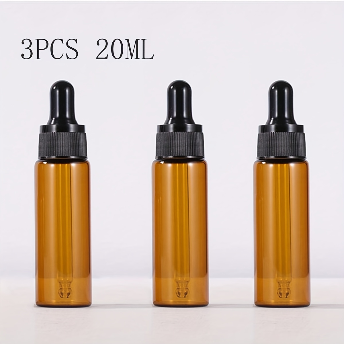 TEMU 3pcs 5ml 10ml 15ml 20ml Amber Glass Dropper Bottle Jars Vials With Black For Essential Oil Perfume Bottle Cosmetic Perfume Essential Oil Bottles