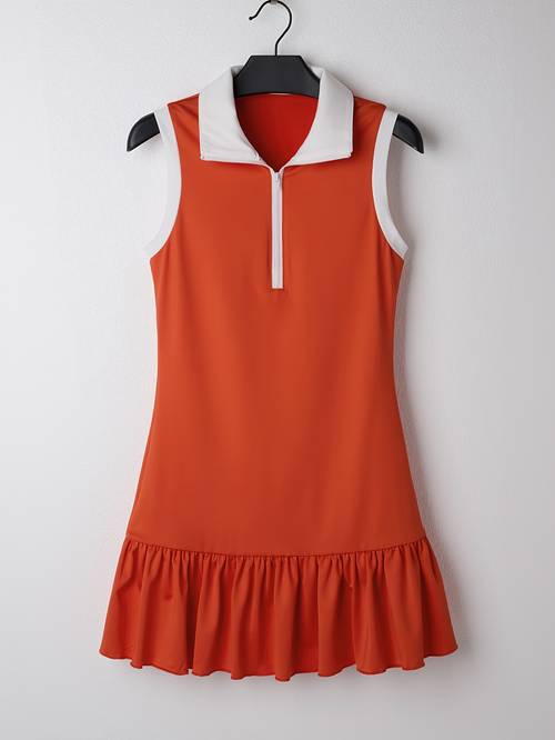 collared zipper sleeveless lycra mini dress