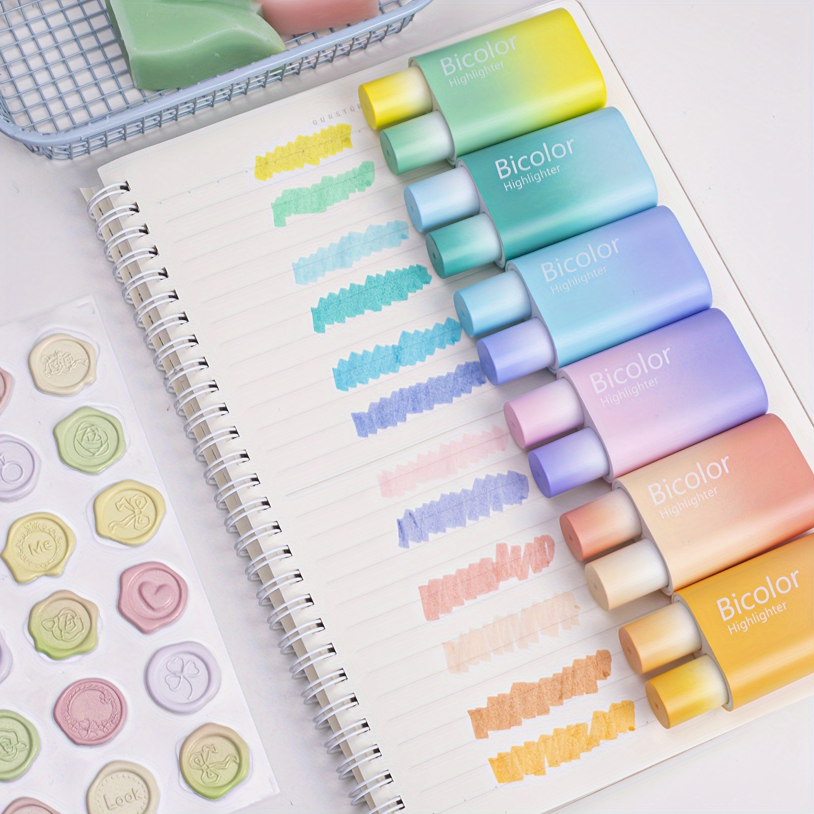 TEMU 6 Cute Mini Highlighter Pens 12 Ink Colors, Cute Aesthetic Highlighters Assorted Colors