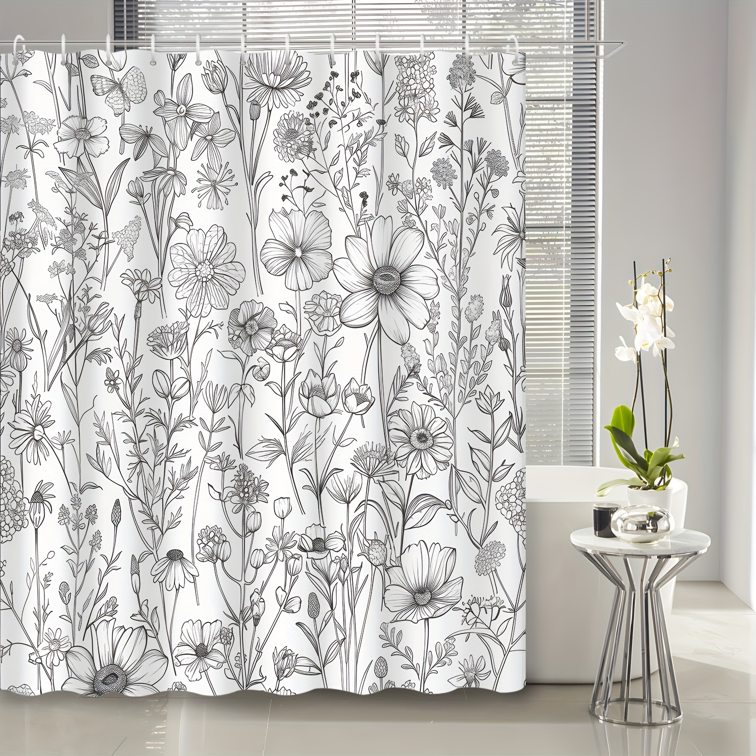 

Shower Curtain 12 - - Polyester Bath Curtain Top, , And Plants And For Bathroom Decor