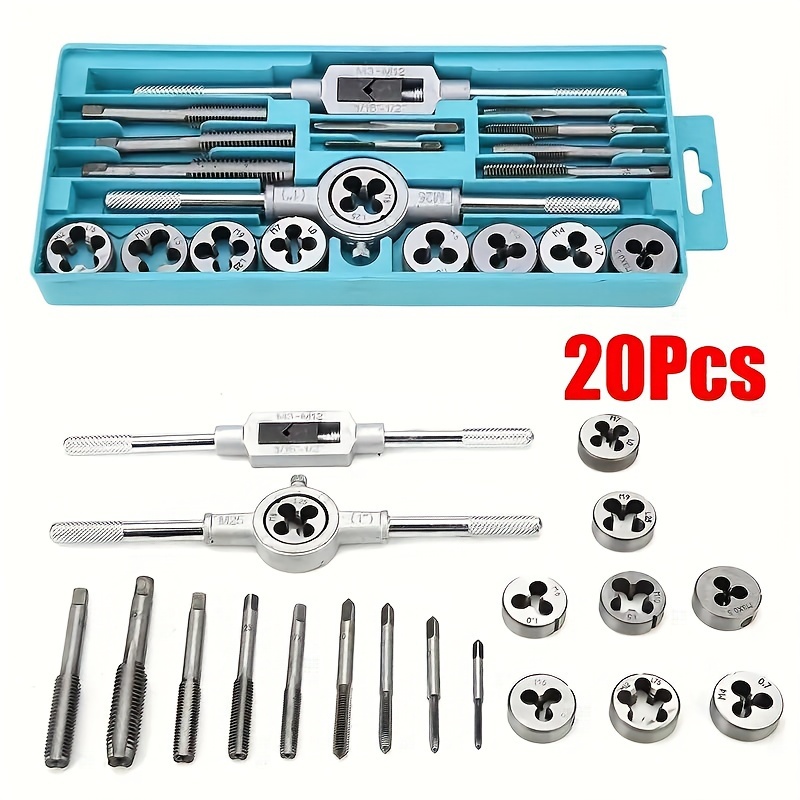 

20pcs Tap And Die Set - M3 To M12, Includes & Storage Box For Threading