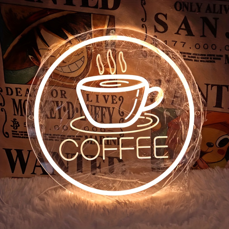 

1pc Coffee Neon Shape Sign Light, Transparent Acrylic Base Plate, Usb Interface, Atmosphere Decoration Party Birthday Holiday Gift Light