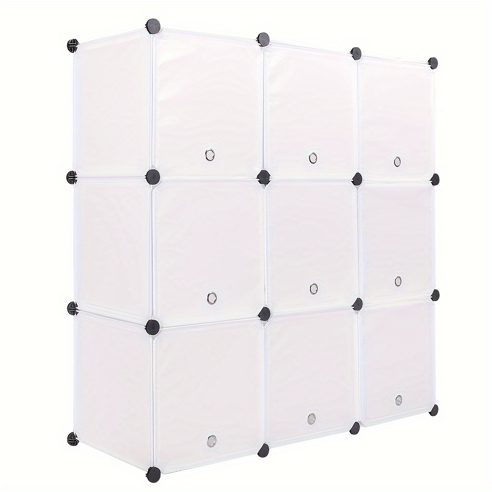 1pc Wardrobe Shelving System Insert Shelves Storage Rack Bookshelf With Doors, 9 Compartments, Plastic, 111x37x111cm, White, Mounted Closet Systems
