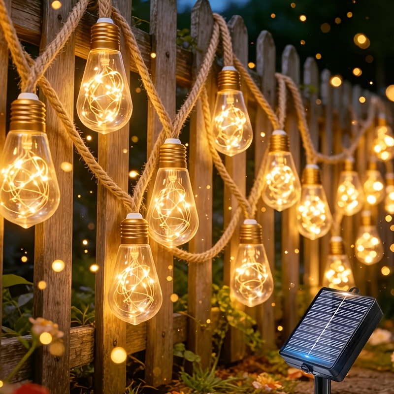TEMU 10/8/6m Solar Outdoor Fairy Light String, Garden Decoration Fairy Tale Light, 8/16/24 Plastic Light Bulbs, 8 Lighting , Automatic Function