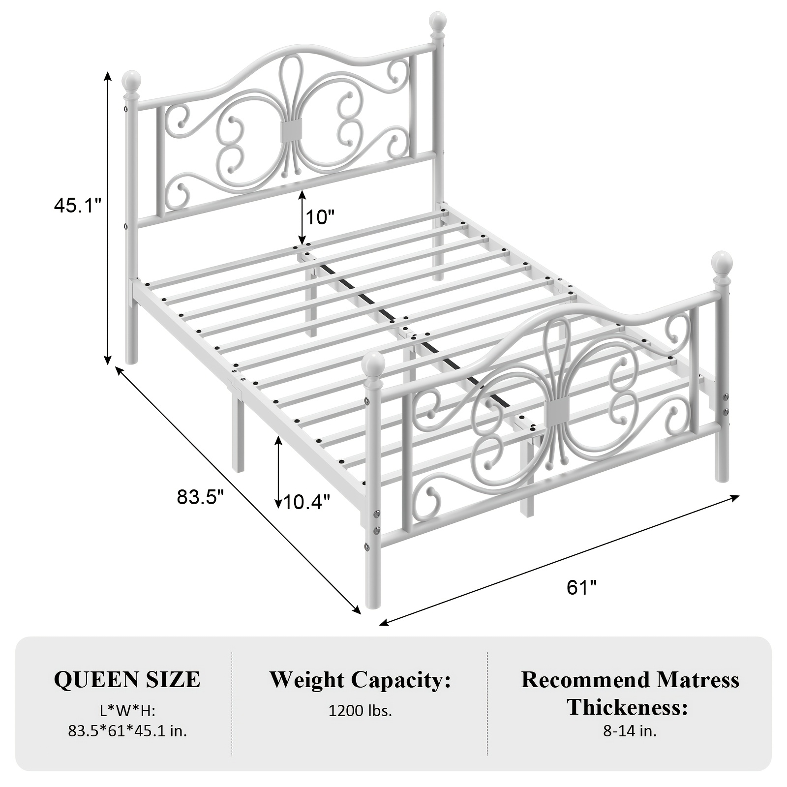 TEMU Bed Frame With Under-bed Storage, Metal Platform Bed With Vintage Pattern Headboard And Footboard, Twin/full/queen Size, Spring Needed, Easy To