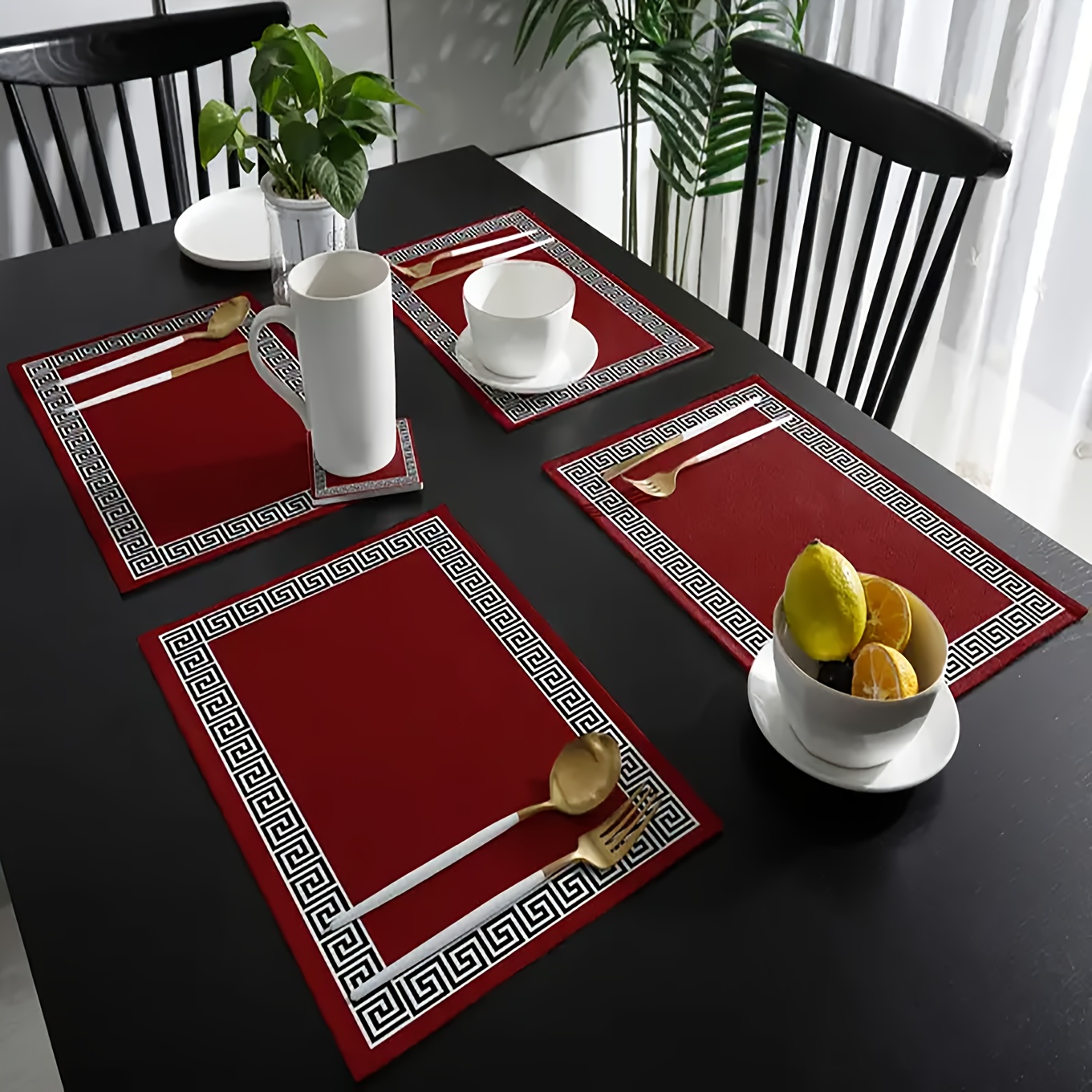 

Ensemble de 4 sets de table en mélange de lin (12"x18"/30cm*45cm), couleur unie simpliste, style chinois, nappes de table décoratives, résistantes à la chaleur et imperméables