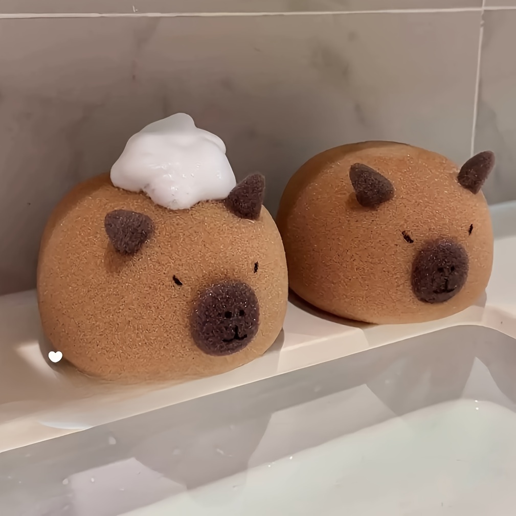 1pc cute capybara bath sponge soft gentle exfoliating shower scrubber for face   gift idea details 2