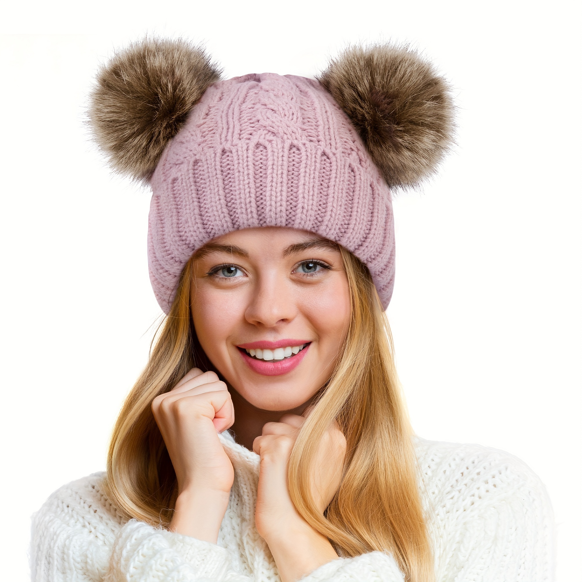 Pom Pom Hats For Women Double Pom Pom Beanie For Women Hat Black Beanie Hat Warm Women Winter Hats For Women Beanies With Pompom Ski Hat Women