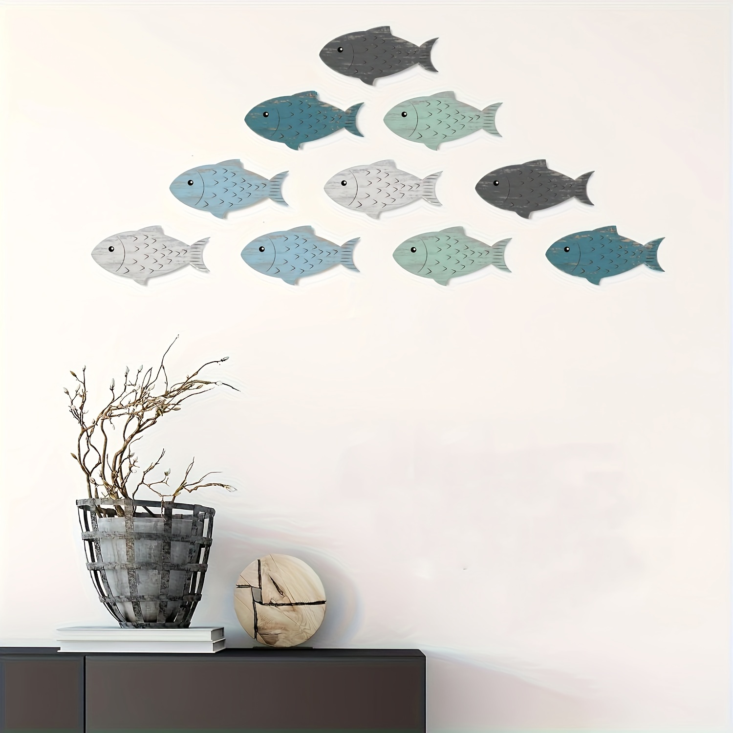 

10-piece Wooden Fish Wall Art Set - Horizontal Home Decor For Living Room, Bedroom, And Housewarming Gifts