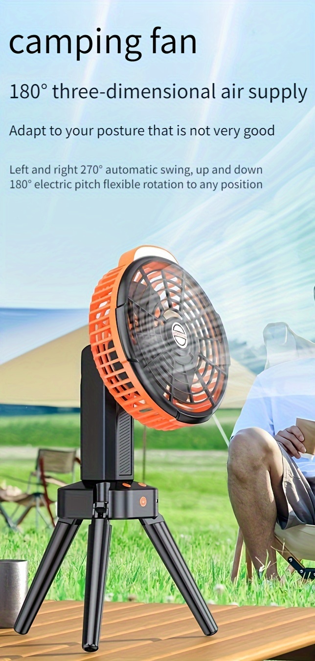 portable usb rechargeable camping fan with auto   quiet compact desk tent fan with built in battery for home office outdoor use details 3