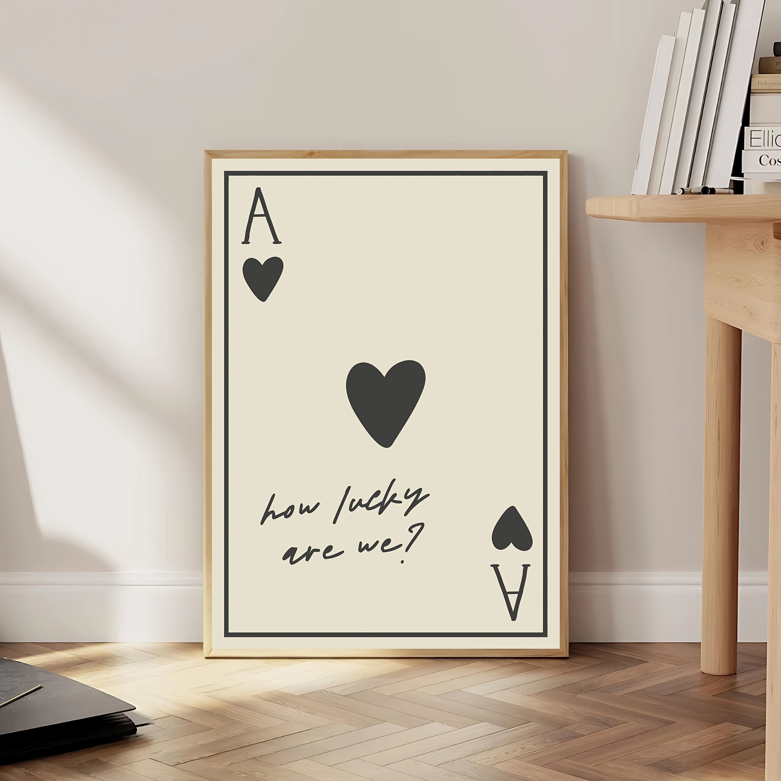 TEMU 1pc Frameless Canvas Poster - "how " Playing Card Art Print, Modern Wall Decor For Bedroom & Living Room, With & Heart Illustration, Light