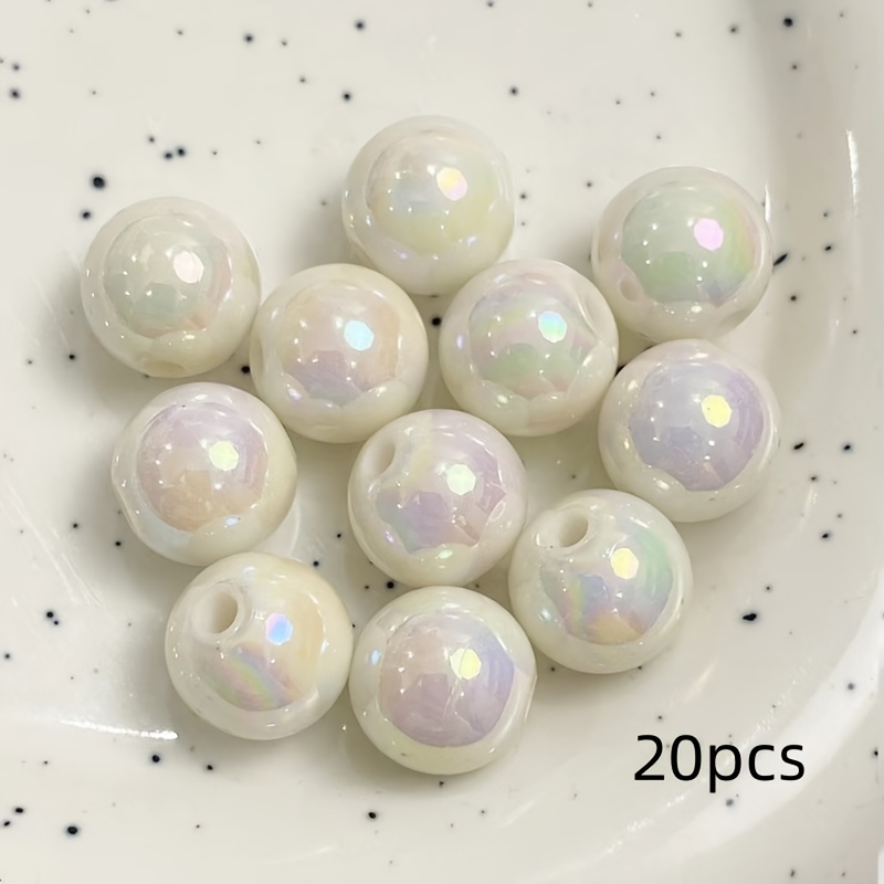 E-shop 20er Pack 16mm irisierende weiße Acrylperlen für DIY-Schmuck, Basteln, Armbänder, Handy-Anhänger - Runde, mehrfarbige Perlen mit Perlmutteffekt