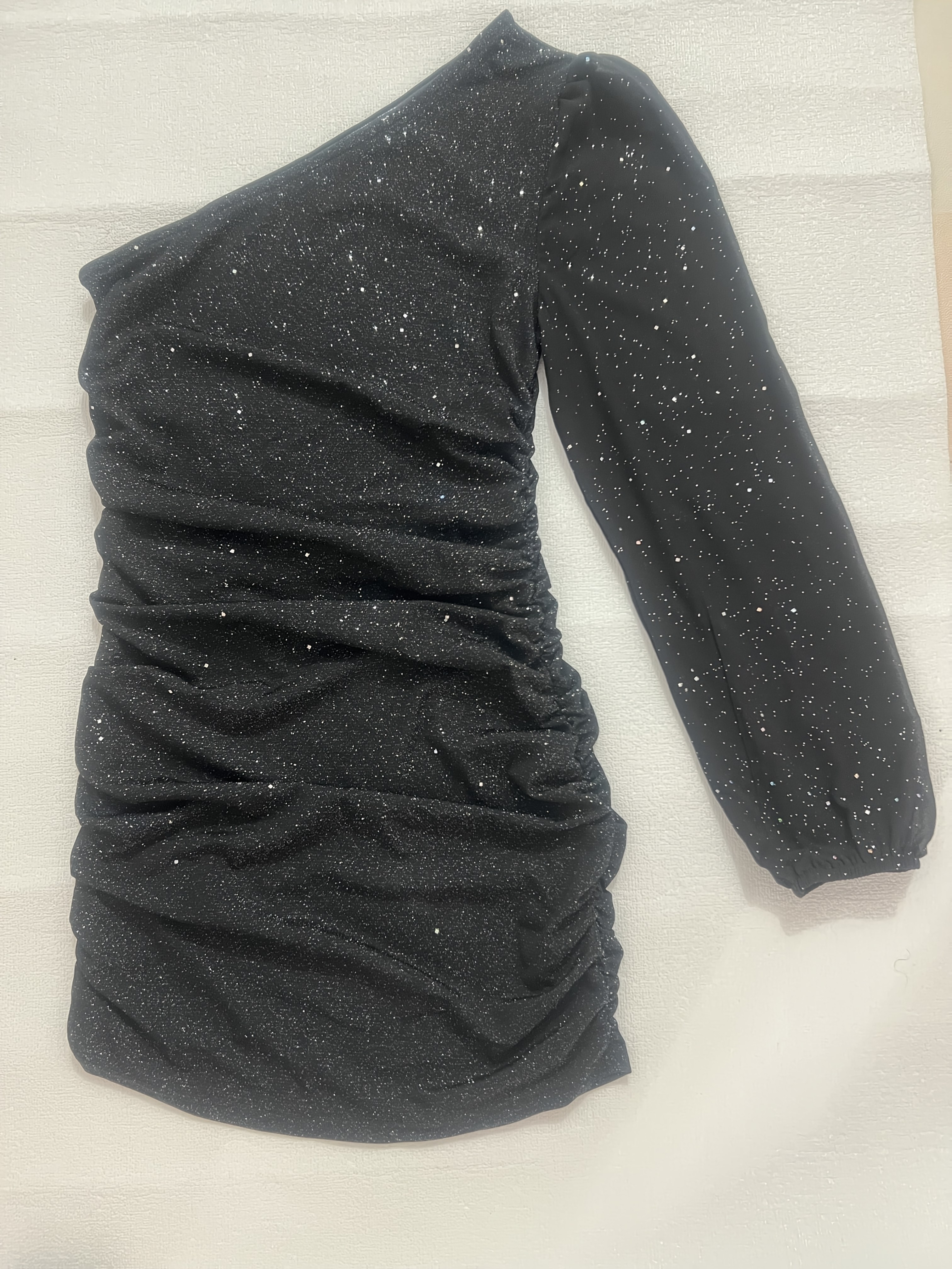 an elegant one shoulder silver sequined long sleeve dress a - Temu Ireland