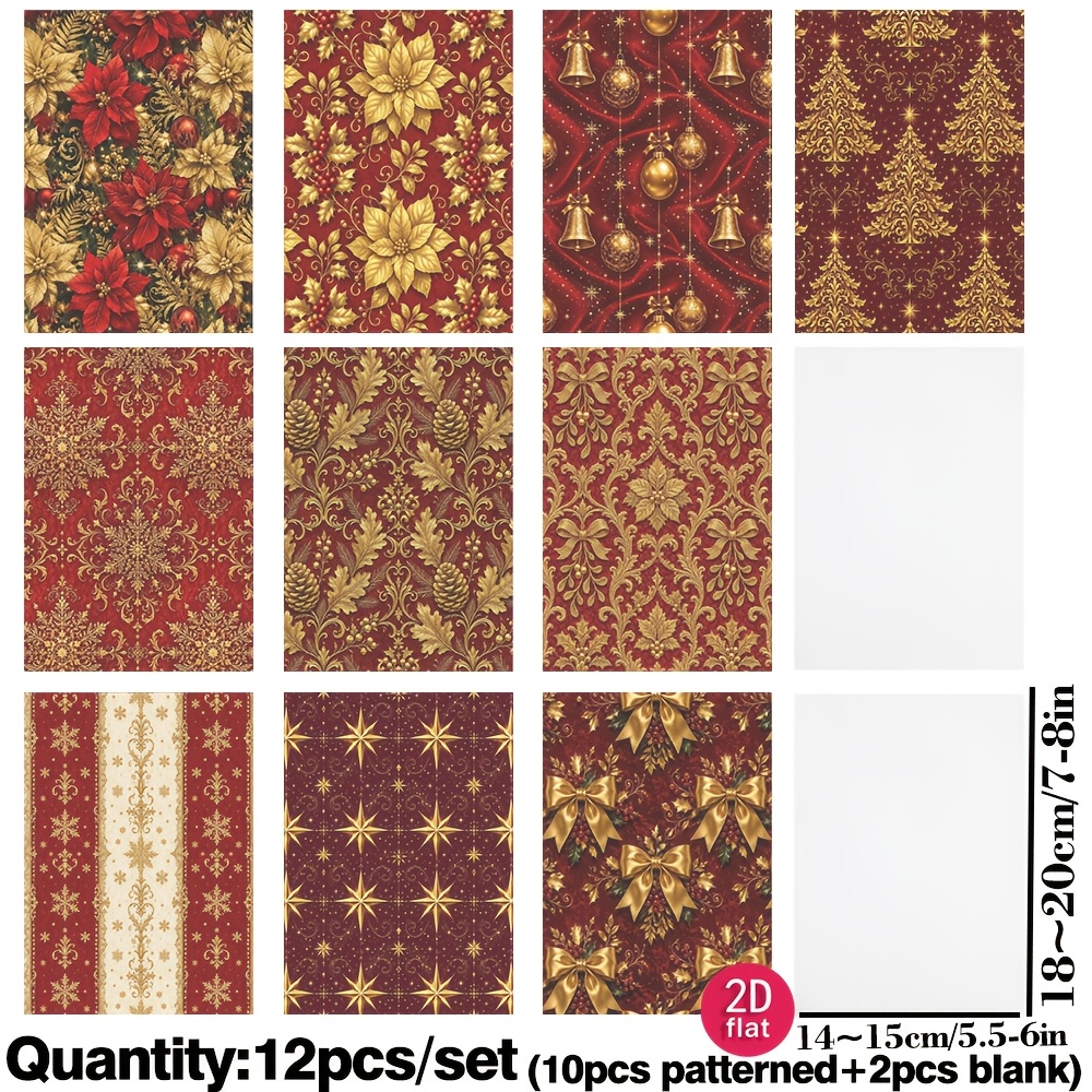 TEMU Ruonaorou 12 Sheets Premium Semi-transparent Vintage Christmas Background Paper Acid Paper Handmade Material Diy Junjouyrnal Diary Press Writing