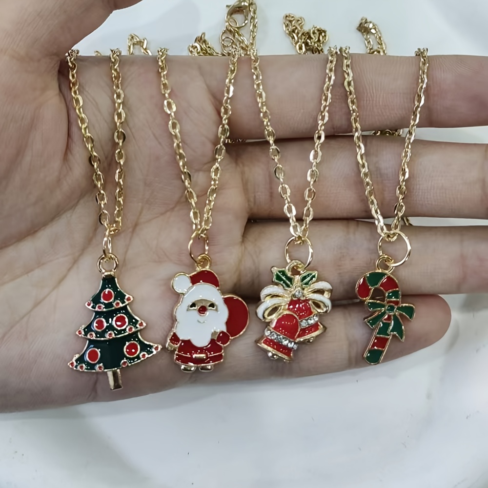 TEMU 4pcs Christmas Necklace Set Snowman Christmas Tree Christmas Stocking Pendant Necklaces, Christmas Party Necklace Gift Fashion Accessory Men