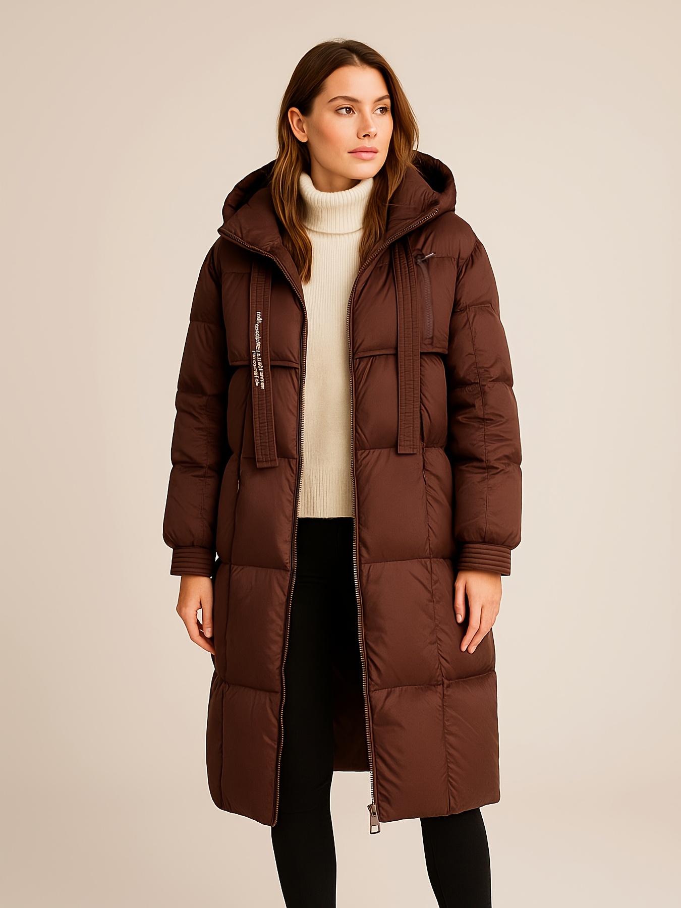 womens winter casual fashion hooded jacket thick long warm coat with embroidery drawstring regular fit insulated   jacket