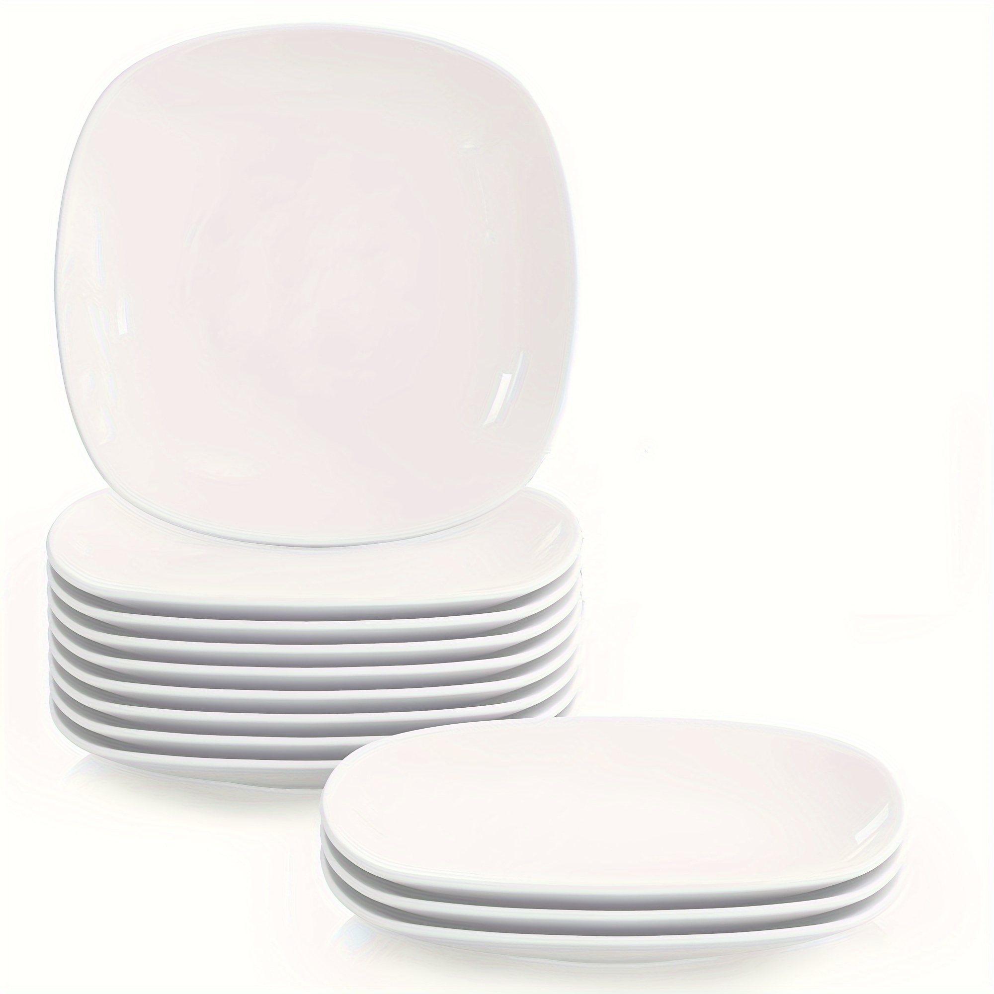E-shop Abendessen Teller Set von 12, 9.7" Weiße Porzellan Beistellteller Quadratische Dessertteller Salatteller, Mikrowellen- & Spülmaschinenfest