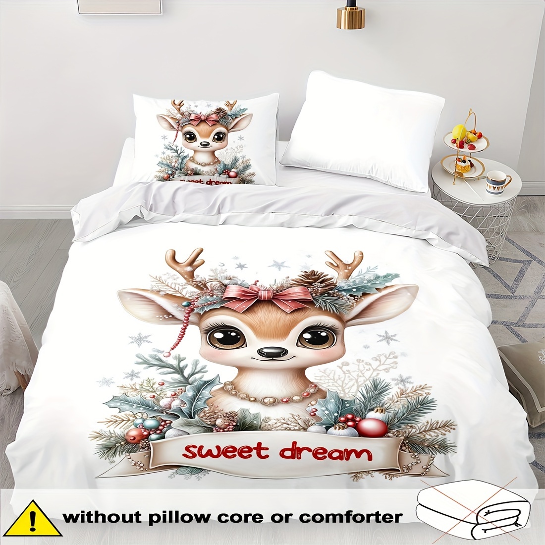 TEMU Bettwäsche-Set mit Hirschmotiv - 2/3-teilig, Weich und Bequem, Atmungsaktiv, Weihnachtsgeschenk, Bettbezug-Set mit Hirschdruck, 100% Polyester,