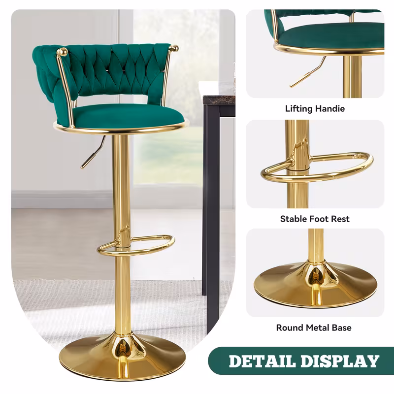 2pcs modern swivel woven stools stool 360 swivel adjustable height bar stool with backs golden metal tall bar stools counter height for kitchen island for christmas festival new years gift details 0