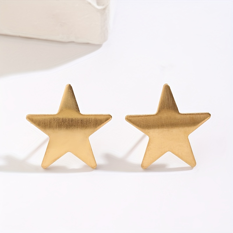 Golden Silvery Stainless Steel Five-Pointed Star Stud Earrings