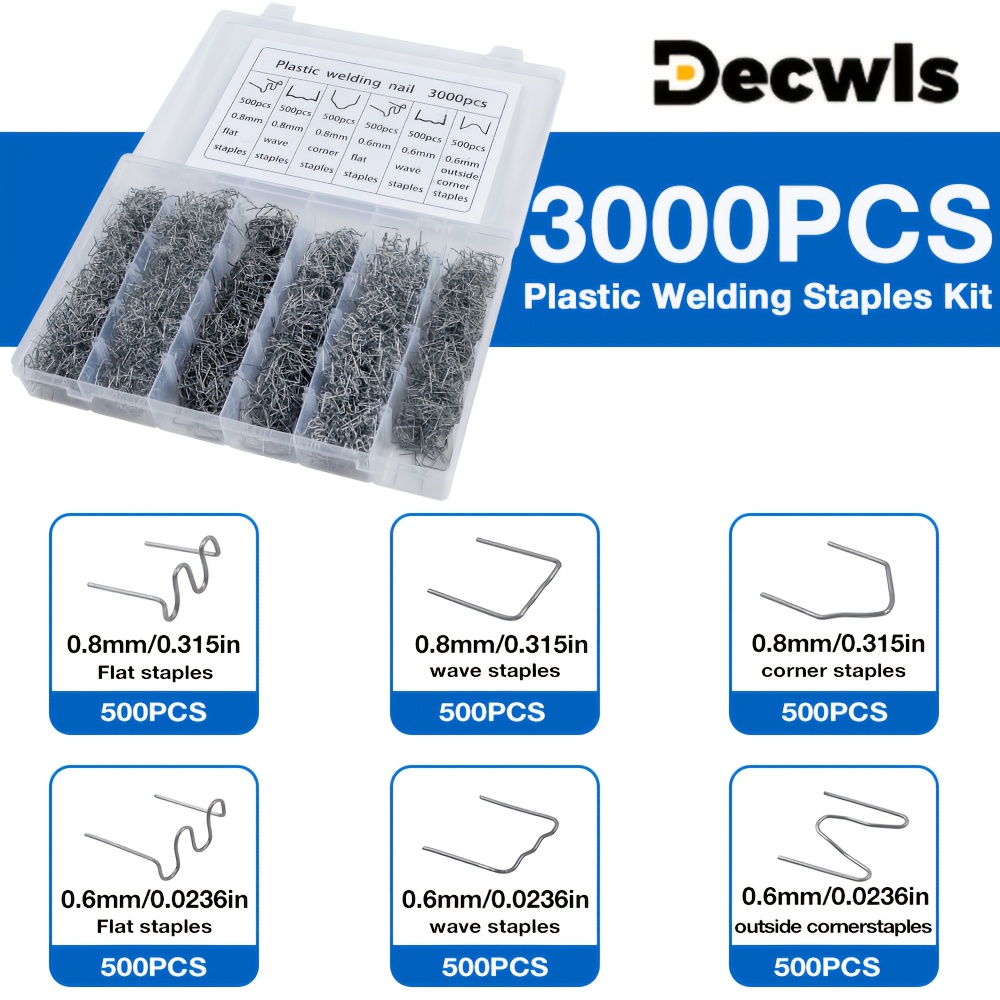 3000pcs hot melt welding staple kit plastic welding   car bumper repair tool set with 6 different sizes welding accessories for car bumper crack repair   for plastic crack repair hot melt welding wire without battery 0