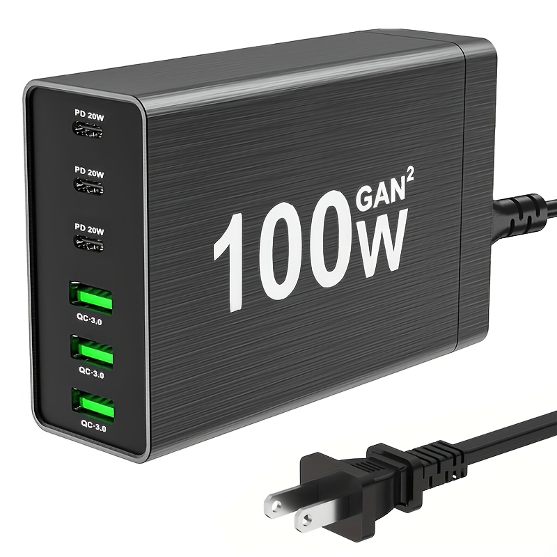 100W 6-Port Charging Station With 3 Usb C And 3 Qc Usb A Ports | Portable Pd Fast Usb C Wall Charger, Fast Charging, Operating Voltage 100V-240V — Zaynora Luxury Marketplace