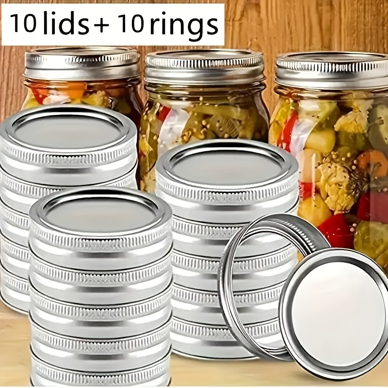 

10 Set/20 Pieces Mason Jar Lids And Rings - Aluminum Canning Lids For Regular Mouth Jars, Leak-proof And For Pickling, Preserving, Fermenting, And Storage