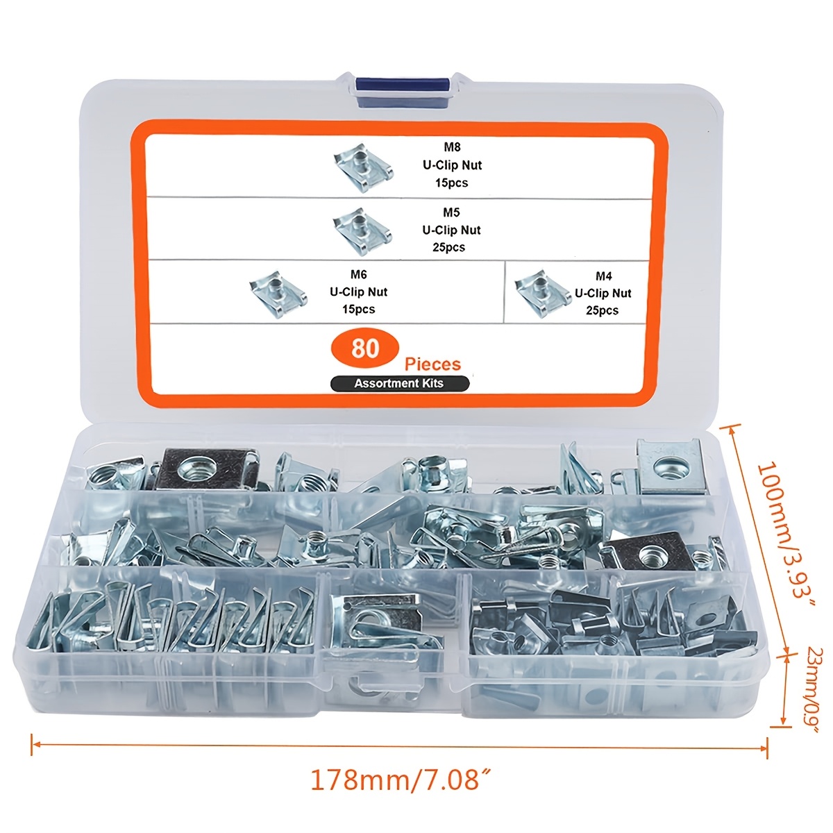 Image of 80pcs U-shaped Clips For Cars, Set, U-nuts M4 M5 M6 M8, Suitable For Dashboard Door Panel Trim, Cars, And Motorcycles.