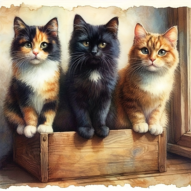 

Diamond Painting Kit - 1pc Animal Themed 5d Diy Cat Trio Embroidery Art, Round Acrylic Diamond Craft, Cross Stitch Home Decor, 30x30 Cm