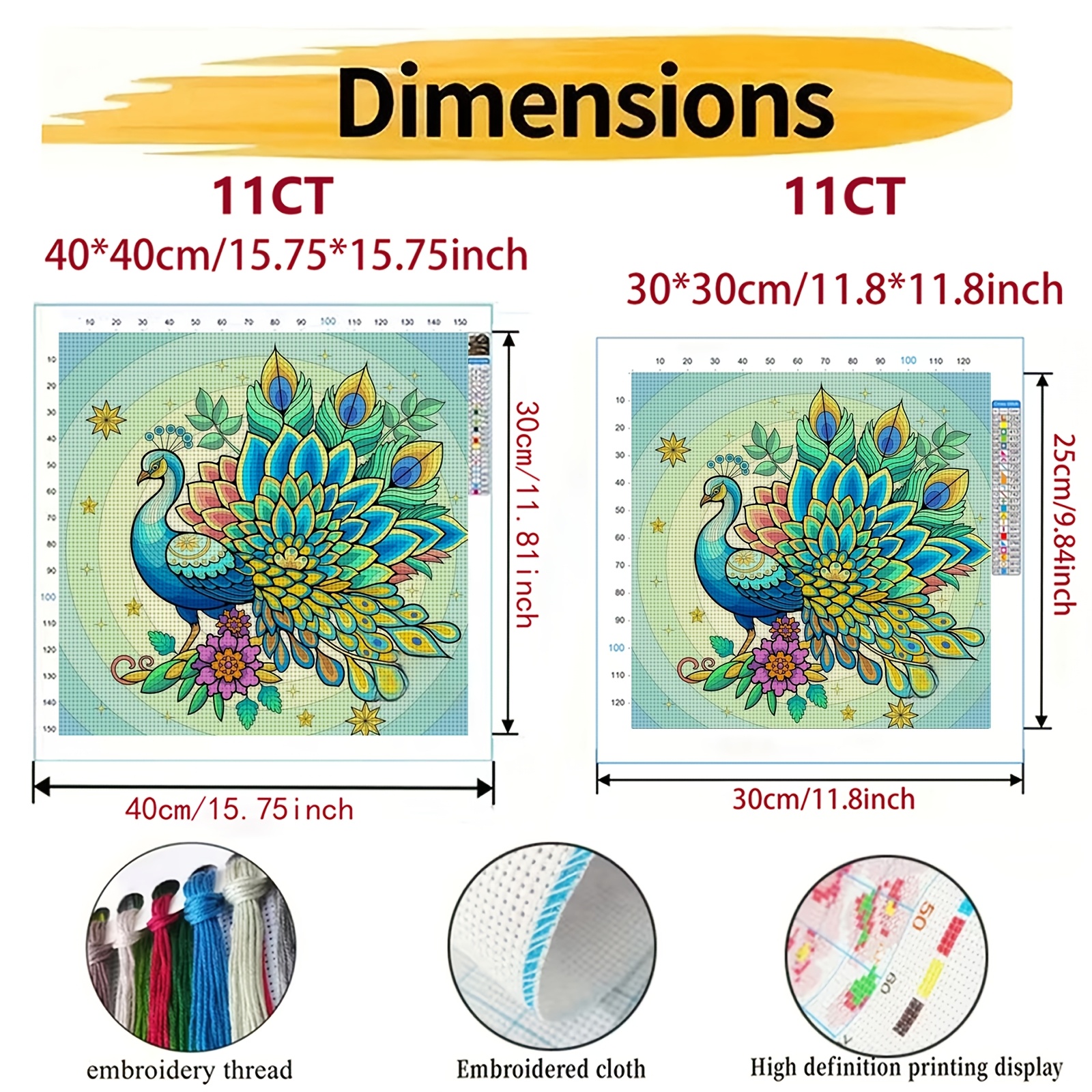 Cross-Stitch Printing Kit, 'Colorful Feather Peacock Illustration' Design