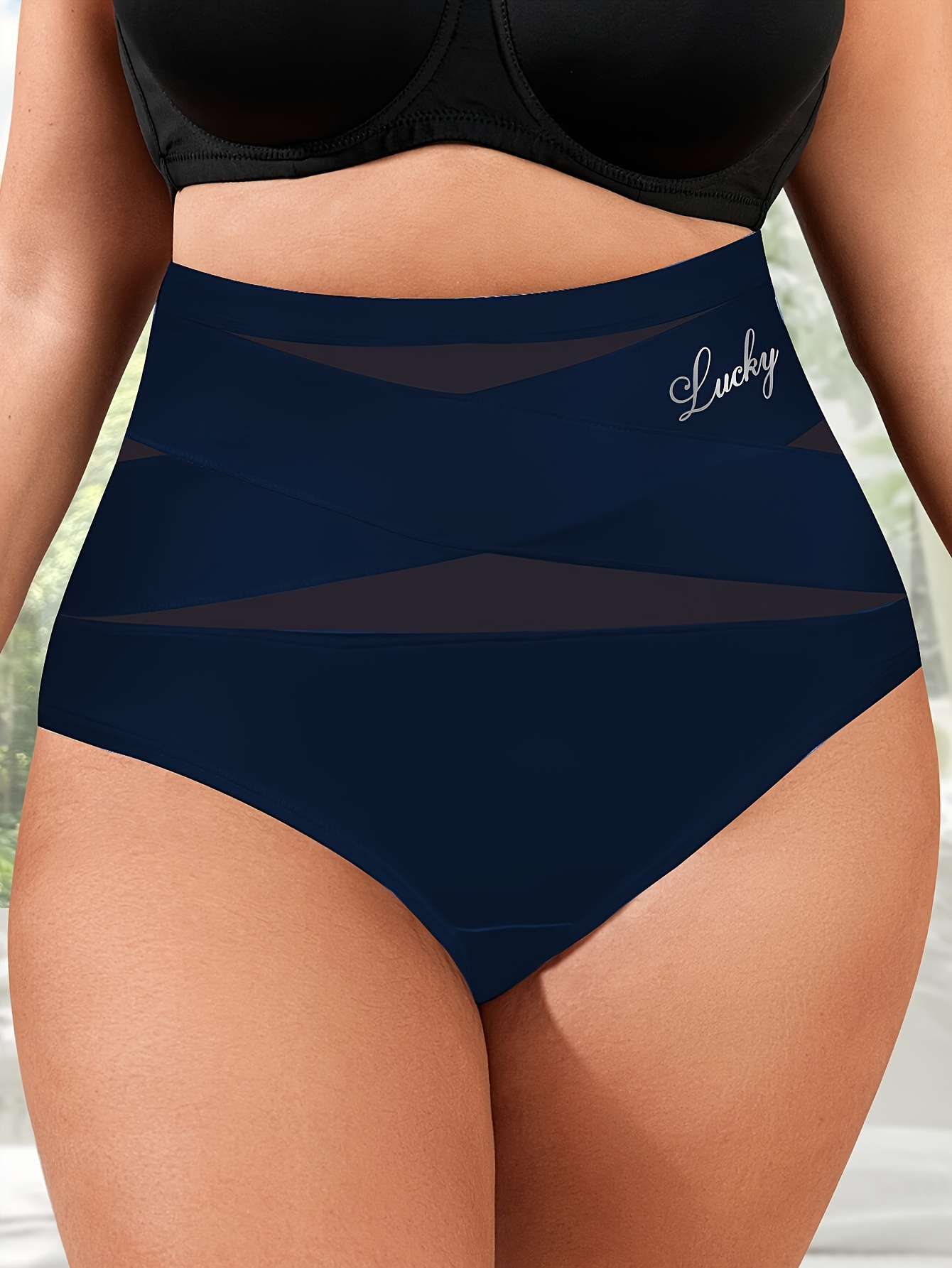 Plus Size High-Waisted Shaping Women'S Underwear Made of Breathable Mesh, Featuring Cross-Body Control, Seamless, Triangular Design for Body Sculpting And Lifting.