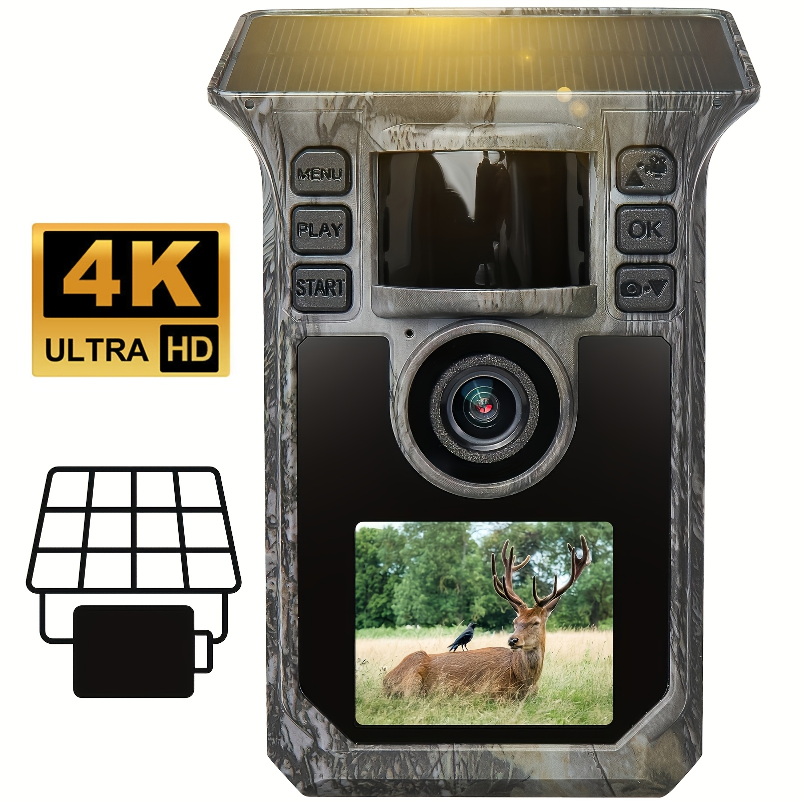 4k Solar Trail Camera, Trail Camera With Night Vision 0.2s Trigger Motion Activated, Game Camera With 130°
