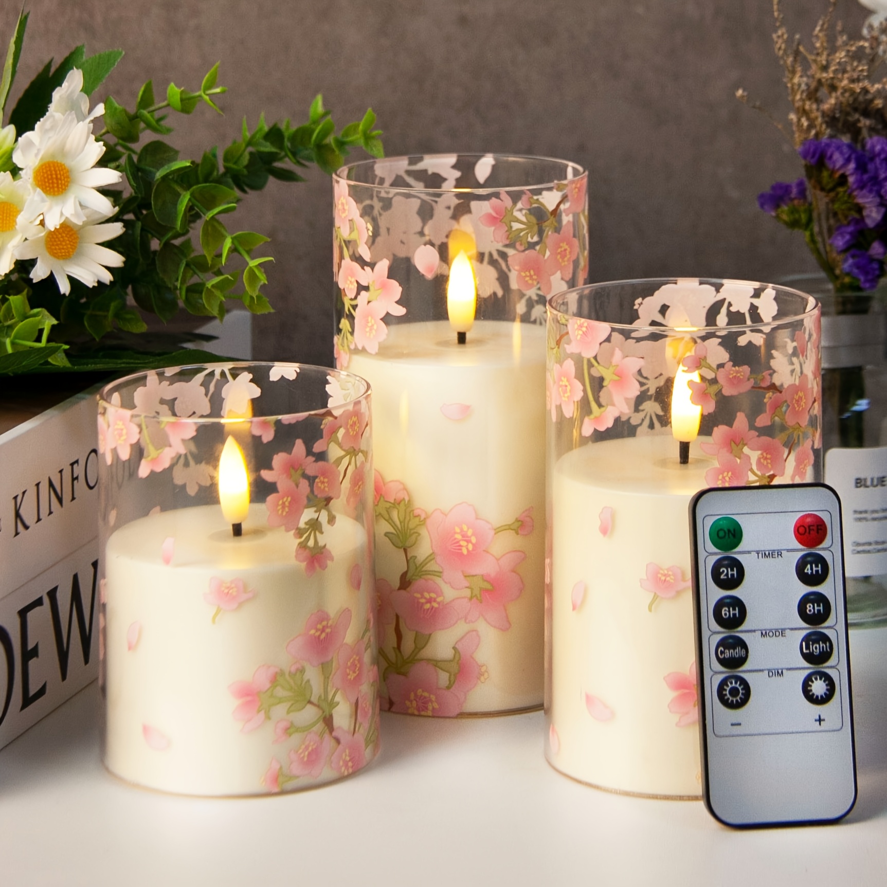 3-delige Set Rookloze LED Bloemkaarsen met Afstandsbediening & Timer (2/4/6/8 Uur)