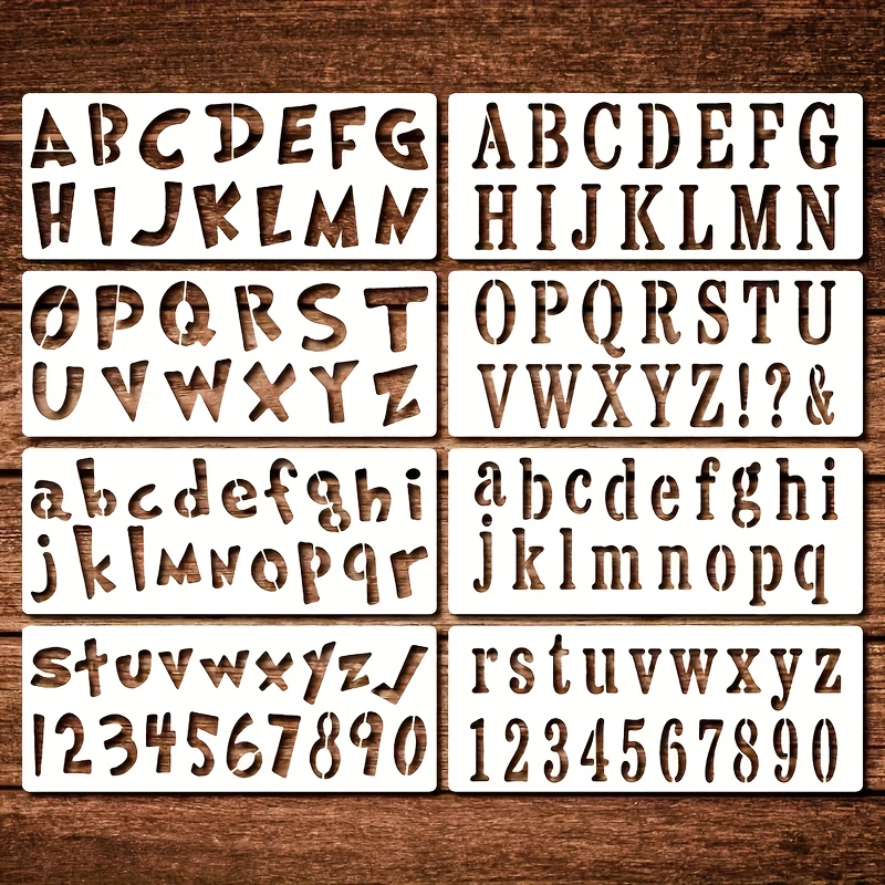 TEMU 8 Modèles de Lettres à Peindre, Police en Bois Réutilisable de 9,8 x 3,9 pouces, Modèle d'Art de Peinture de Lettres en Plastique, Convient pour