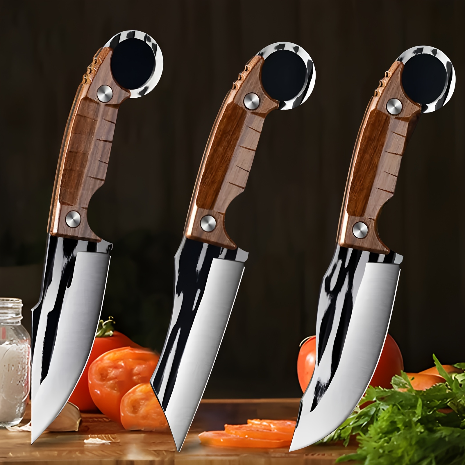 TEMU 3pcs Butcher Knife Set Boning Knife Chef Knife Sharp Blade Slicer Stainless Steel Kitchen Knives Cleaver Knife Cooking Knife Cutter Meat Slicing