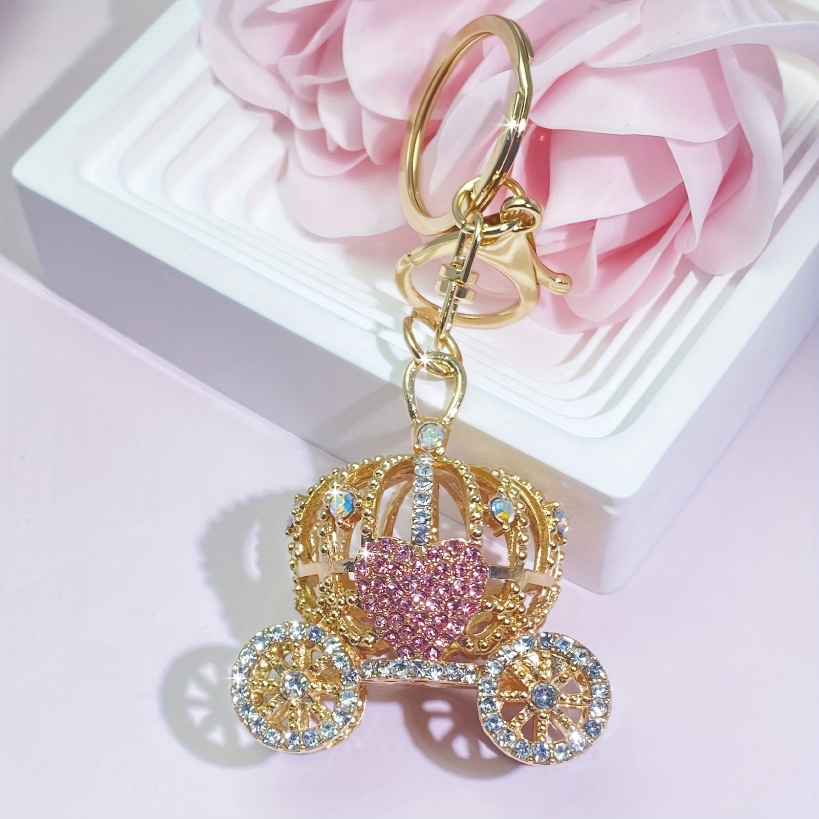 TEMU A Alloy Diamond-studded Princess Car Pendant With Lobster Clasp - Bag Mobile Phone Additions, Shiny Decorative Additions - Ideal Christmas Gift