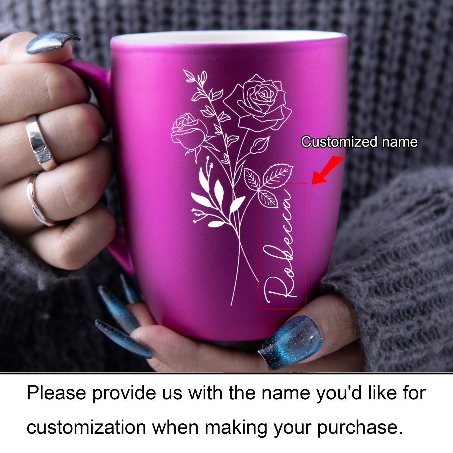 Image of [customized] 1pc 11oz Flower Mug, Tulip Purple Bulb-shaped Ceramic Coffee Cup, Holiday Gift, For Family, Colleagues, , Wife, Sister, Fun Gift, Unique Valentine's Day Present
