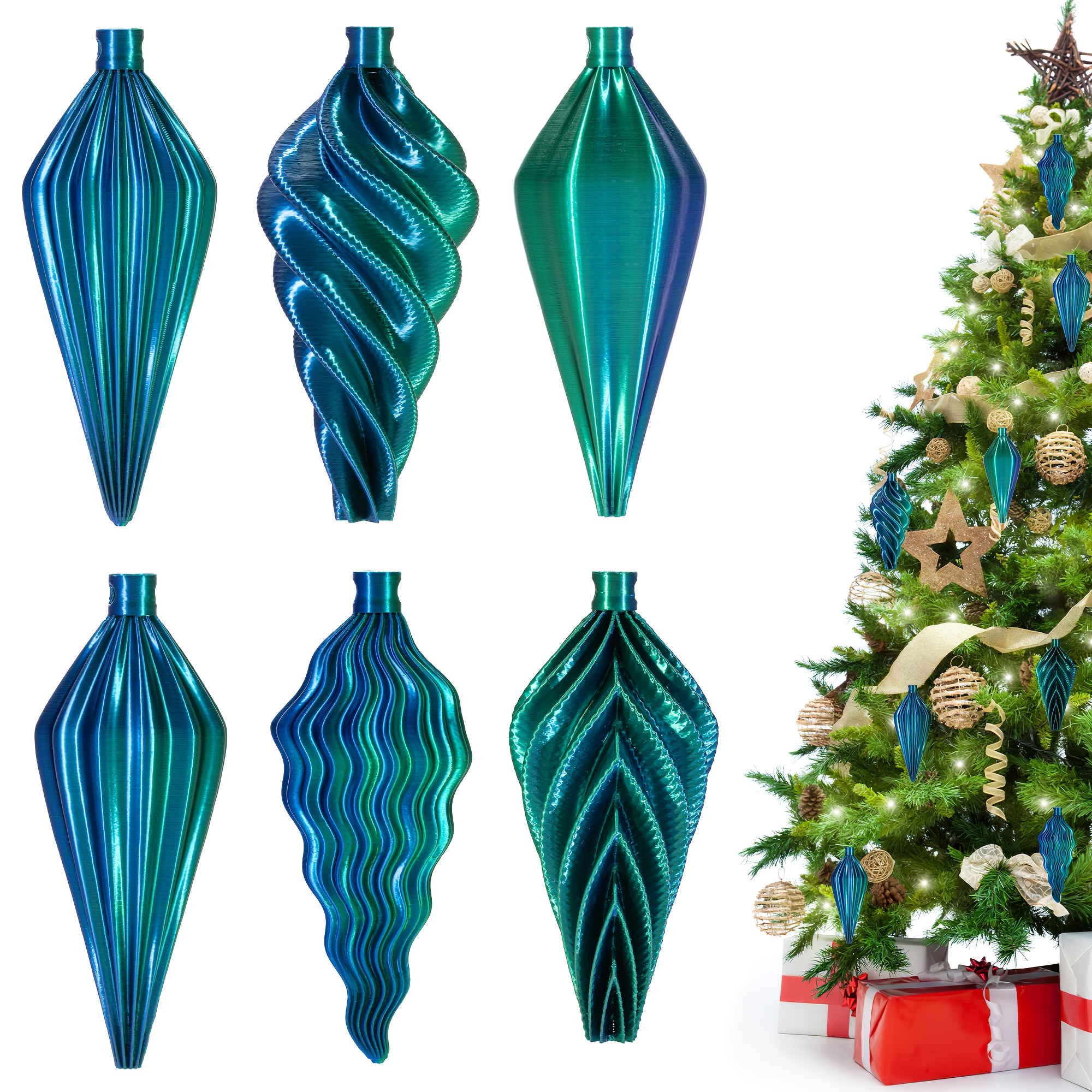 6pcs 3d-printed Modern Tale -shaped Christmas Ornaments Suitable For Christmas - Glossy Plastic Tree Balls With Hanging Loops, Wedding & For Holiday Decorations, Decor For, Wreaths, Garlands